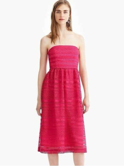 J Crew Pink Strapless Lace Midi Dress